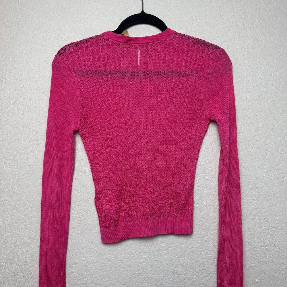 Free People H2O Crew Neck Pullover Knit Top Sheer Hibiscus Highlight Pink XS